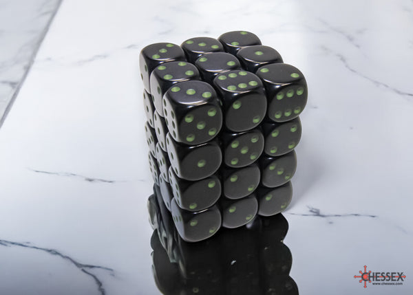 Opaque Black/Green 12mm d6 Dice Block