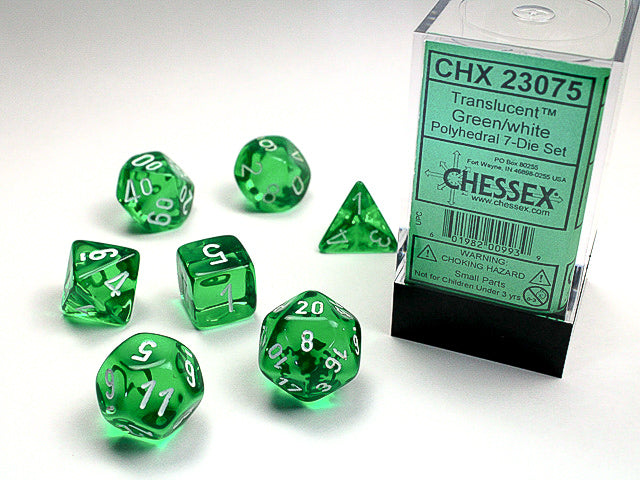 Chessex Dice Translucent Mini Green/White Polyhedral 7-Die Set