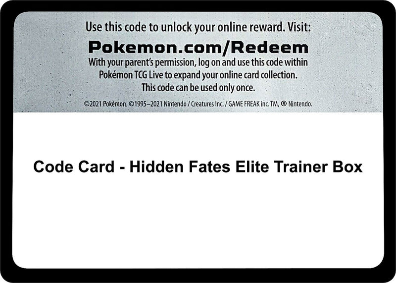 Image for Code Card - Hidden Fates Elite Trainer Box - Pokemon
