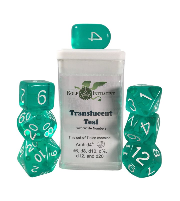 Role 4 Initiative Translucent Teal 7 Die Polyhedral Dice Set