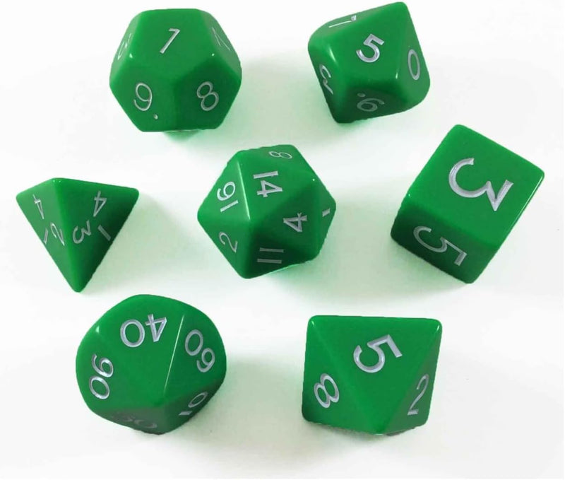 Jumbo Poly Set: Green with White (7 Dice)