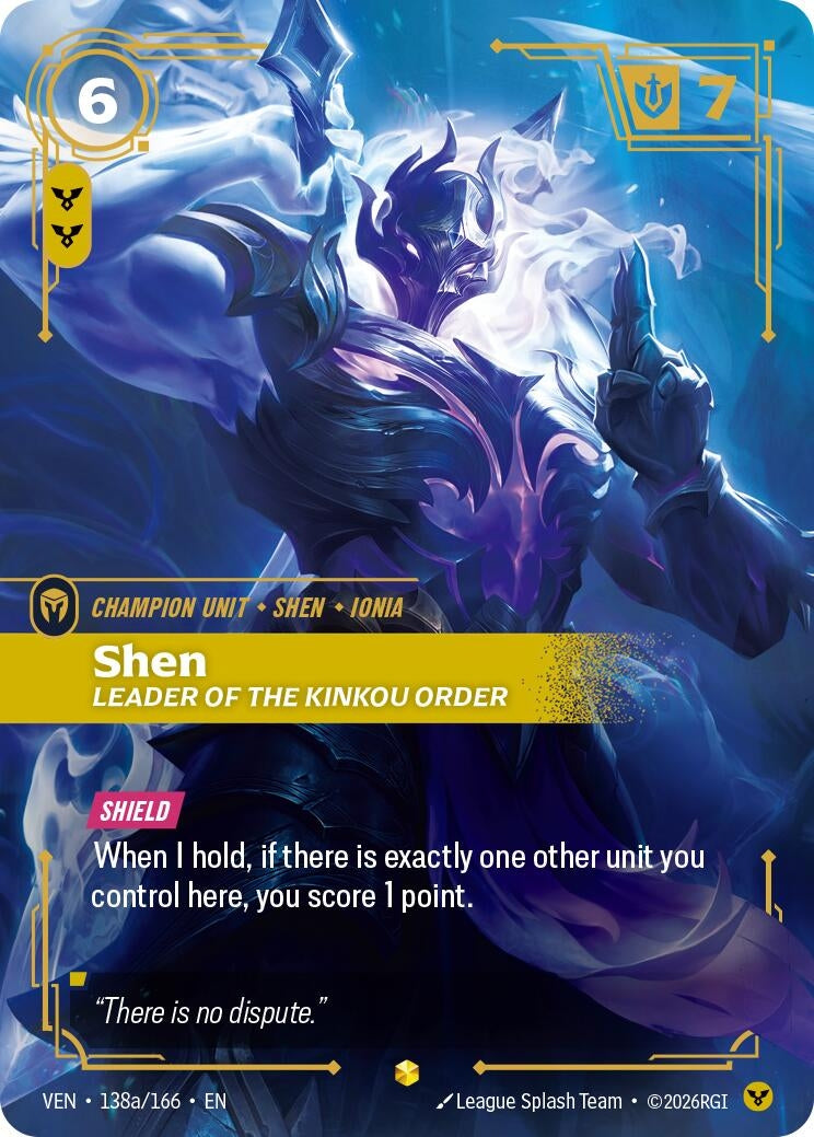 Image for Shen - Leader of the Kinkou Order (Alternate Art) (138a/166) (VEN) - Riftbound: League of Legends Trading Card Game