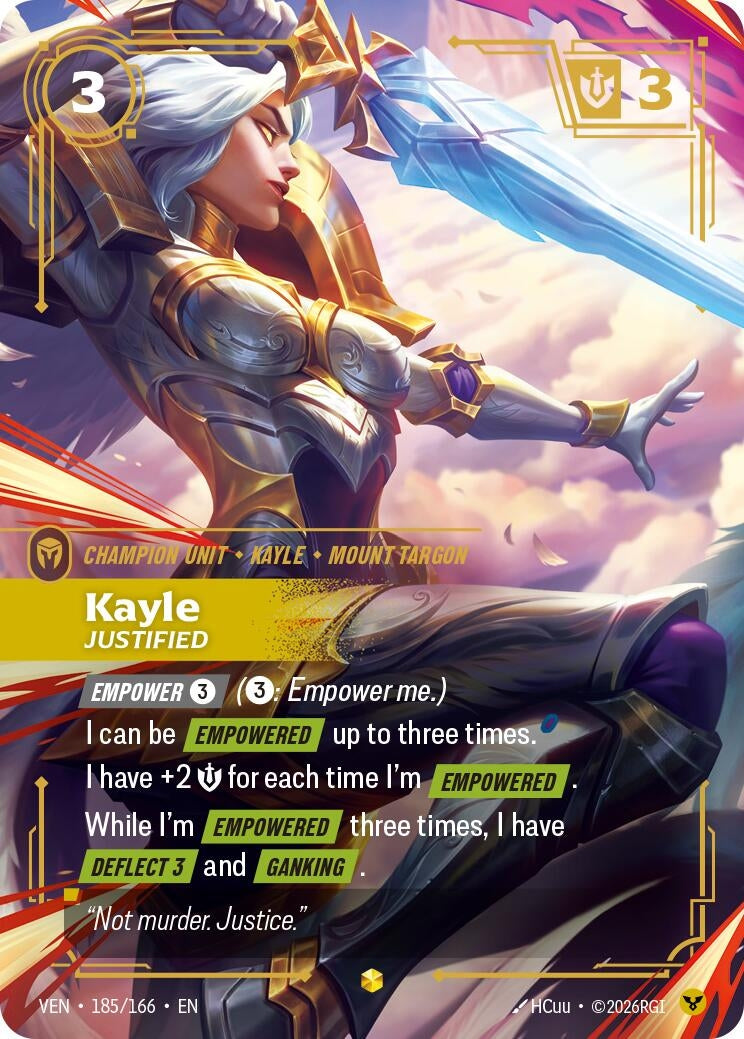 Image for Kayle - Justified (Overnumbered) (185/166) (VEN) - Riftbound: League of Legends Trading Card Game