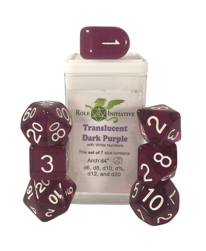 Role 4 Initiative Translucent Dark Purple 7 Die Polyhedral Dice Set
