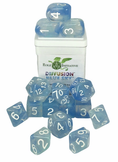Role 4 Initiative Diffusion Blue Sky 15 Die Polyhedral Dice Set