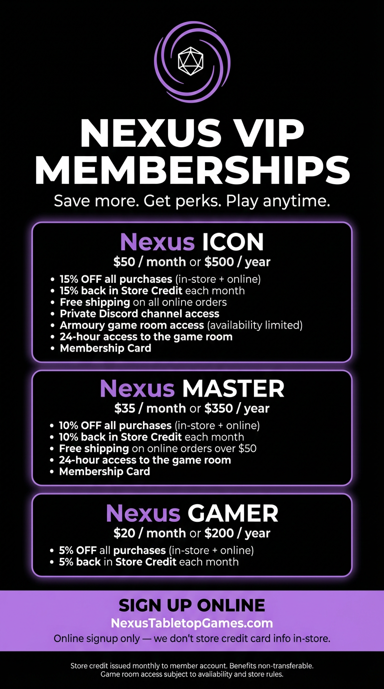 Nexus Tabletop Games VIP Membership