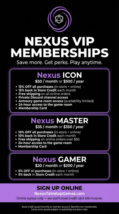 Nexus Tabletop Games VIP Membership