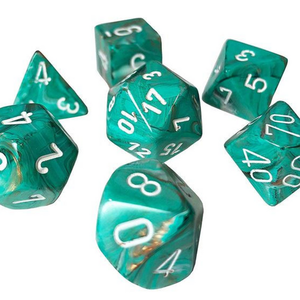 Chessex Dice Mini Marble Oxi-Copper/White Polyhedral 7-Die Set