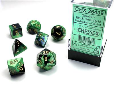 Gemini® Polyhedral Black-Green/Gold 7-Die Set