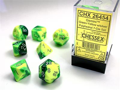 Gemini® Polyhedral Green-Yellow/Silver 7-Die Set