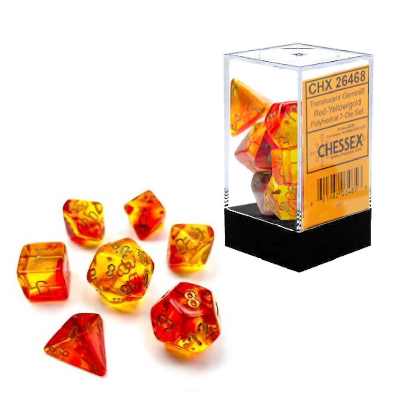 Gemini® Polyhedral Translucent Red-Yellow/gold 7-Die Set