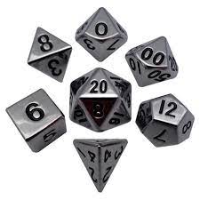 Metallic Dice Games: Metal Antique Silver Polyhedral Dice Set 16mm