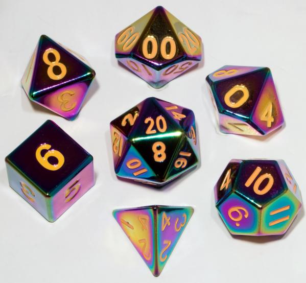 Metallic Dice Games Metal Dice Set Torched Rainbow Polyhedral Set 16mm